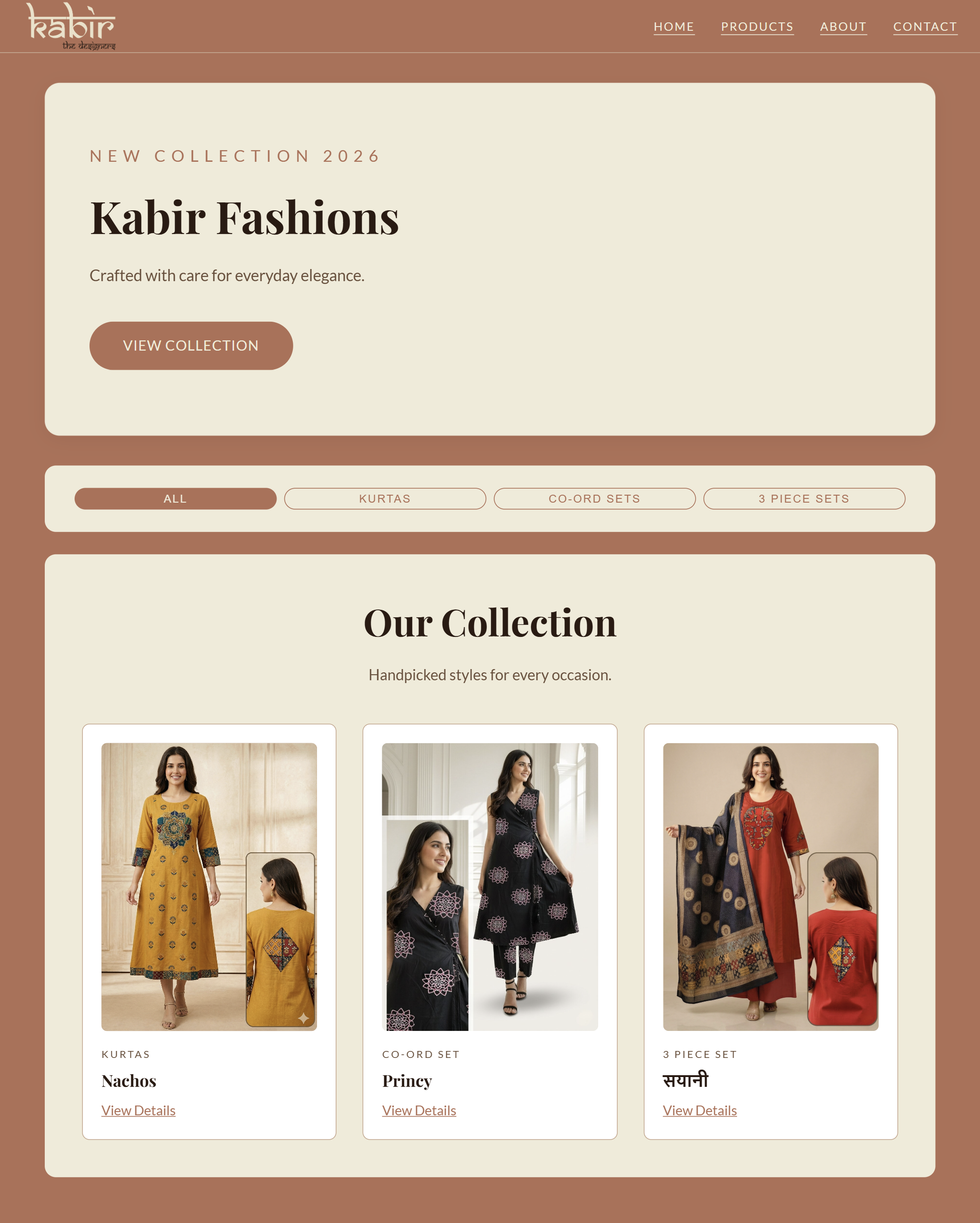 Kabir Fashions website preview